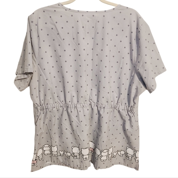Hello Kitty | Women's Gray Polka Dot Graphic Print Scrubs Shirt (Size 2XL) - Picture 16 of 16